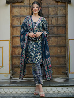 Libas - Blue Silk Blend Printed Kurta Sets for Women