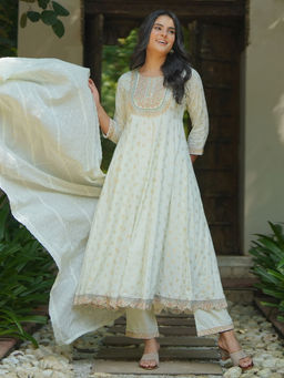 Libas - Sea Green Cotton Embroidered Kurta Sets for Women