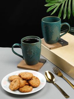 ARRABI - Premium Green Textured Pack of 2 Ceramic Stoneware Mugs
