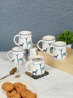 ARRABI - Premium Cream Cartoon Pack of 6 Ceramic Stoneware Mugs