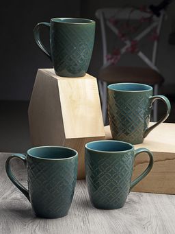 ARRABI - Premium Green Textured Pack of 4 Ceramic Mugs