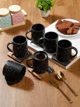 ARRABI - Premium Black Speckle Pack of 6 Ceramic Matte Mugs