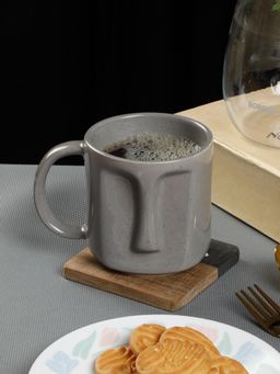 ARRABI - Premium Grey Solid Stoneware Glazed Face Mugs