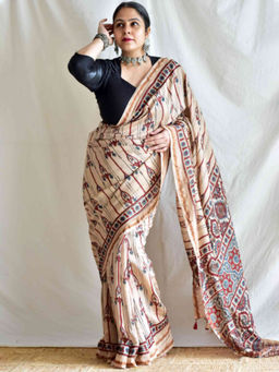 Sundarii - Sita - Ajrakh Chanderi Silk Saree with Unstitched Blouse