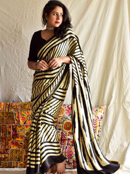 Sundarii - Striped - Ajrakh Mashru Silk Saree with Unstitched Blouse