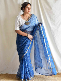 Sundarii - Bajrang - Ajrakh Kota Doria Saree with Unstitched Blouse