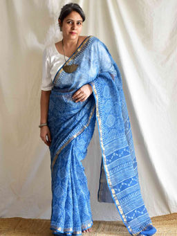 Sundarii - Kaleere - Ajrakh Kota Doria Saree with Unstitched Blouse