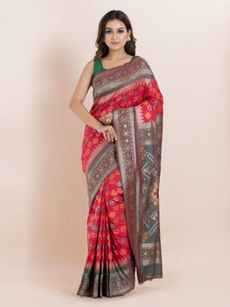KAVVYA - Red Woven The Poetry Of Fashion Saree with Unstitched Blouse