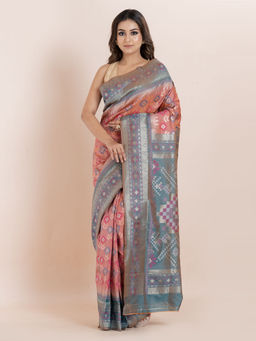 KAVVYA - Peach Woven The Poetry Of Fashion Saree with Unstitched Blouse