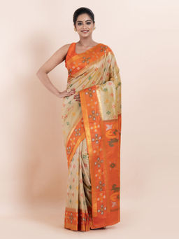 KAVVYA - Beige Woven The Poetry Of Fashion Saree with Unstitched Blouse