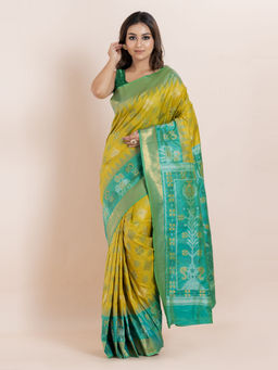KAVVYA - Yellow Woven The Poetry Of Fashion Saree with Unstitched Blouse