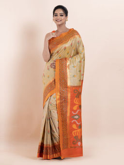 KAVVYA - Beige Woven The Poetry Of Fashion Saree with Unstitched Blouse