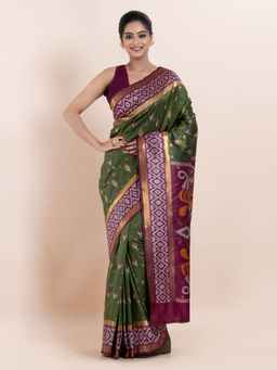 KAVVYA - Green Woven The Poetry Of Fashion Saree with Unstitched Blouse