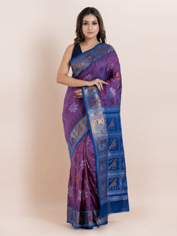 KAVVYA - Purple Floral The Poetry Of Fashion Saree with Unstitched Blouse