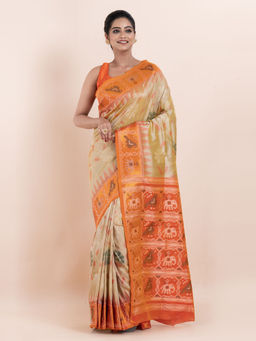 KAVVYA - Beige Floral The Poetry Of Fashion Saree with Unstitched Blouse