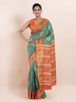 KAVVYA - Green Floral The Poetry Of Fashion Saree with Unstitched Blouse