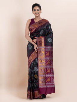 KAVVYA - Black Floral The Poetry Of Fashion Saree with Unstitched Blouse
