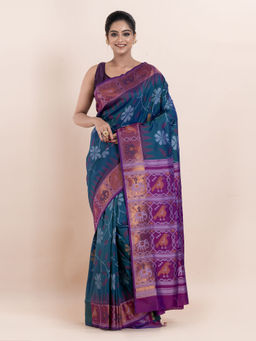 KAVVYA - Teal Floral The Poetry Of Fashion Saree with Unstitched Blouse