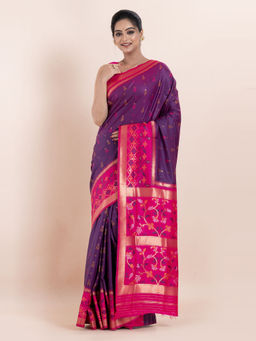 KAVVYA - Purple Floral The Poetry Of Fashion Saree with Unstitched Blouse