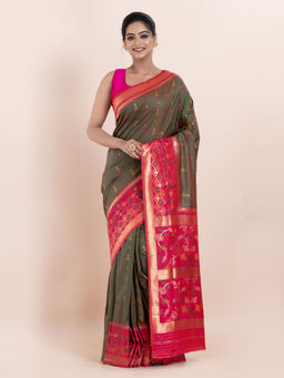 KAVVYA - Green Floral The Poetry Of Fashion Saree with Unstitched Blouse
