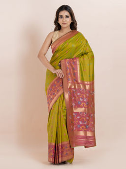 KAVVYA - Green Floral The Poetry Of Fashion Saree with Unstitched Blouse