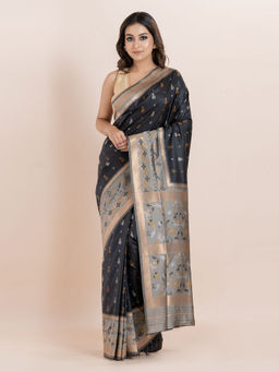 KAVVYA - Black Floral The Poetry Of Fashion Saree with Unstitched Blouse
