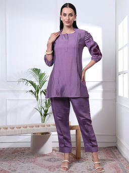 Yufta - Womens Sequined Comfortable Purple Co-Ord (Set of 2)