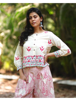 Chidiyaa - Womens Printed Regular Off White Shirt