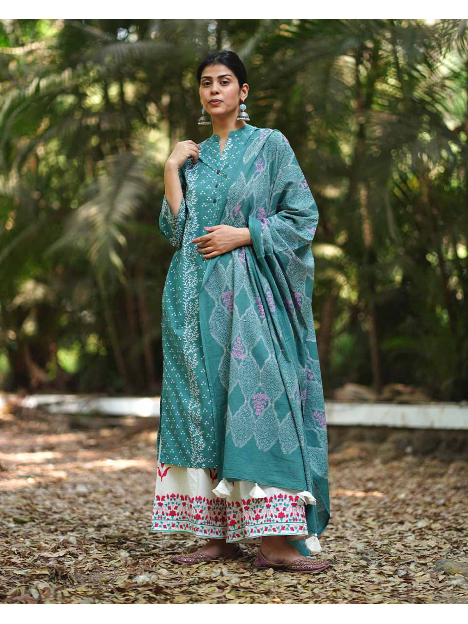 Womens Printed Teal Dupatta-image-25