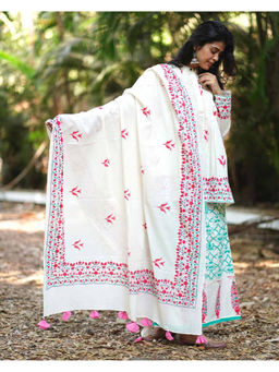 Chidiyaa - Womens Printed Off White Dupatta