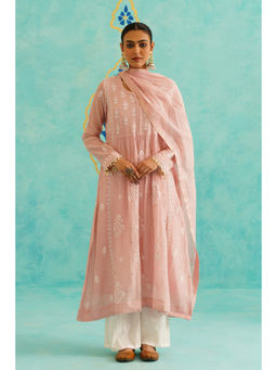 SAAYA THE LABEL - Womens Embroidered Comfortable Pink Kurta with Pant and Dupatta (Set of 3)