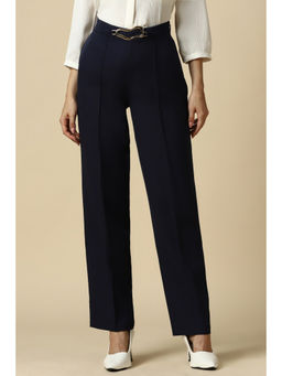 Allen Solly - Navy Blue Regular Fit Solid Formal Trouser