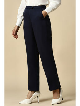 Allen Solly - Navy Blue Slim Fit Solid Formal Trouser