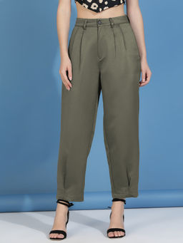 KOTTY - Green Relaxed High-Rise Easy Wash Cotton Trouser