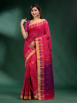 CHARUKRITI - Pink Pure Cotton Handwoven Soft Saree