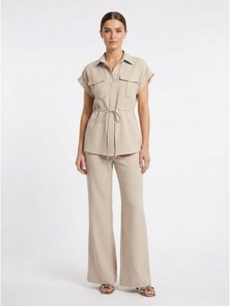 GAIIA - Beige Solid Crepe Co-Ord Set