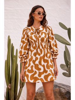 StyleStone - Women's Cotton Brown Printed Dress
