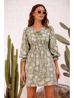StyleStone - Women's Cotton Olive Printed Dress