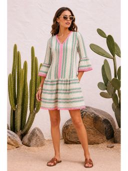 StyleStone - Green Women's Cotton Chevron Printed Dress