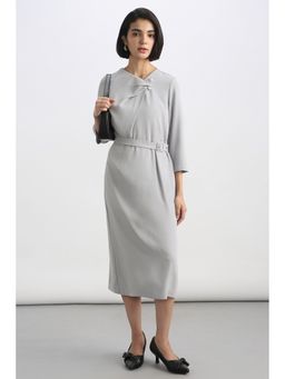 Allen Solly - Women Grey Solid Formal Dress with Belt