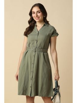 Allen Solly - Women Olive Solid Casual Dress with Belt
