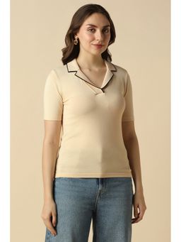 Allen Solly - Women Cream Textured Casual Polo T-Shirt