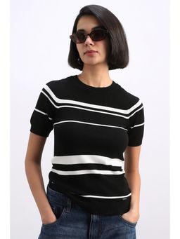 Allen Solly - Women Black Stripe Casual T-Shirt