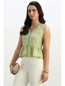 Allen Solly - Women Green Embroidered Casual Top