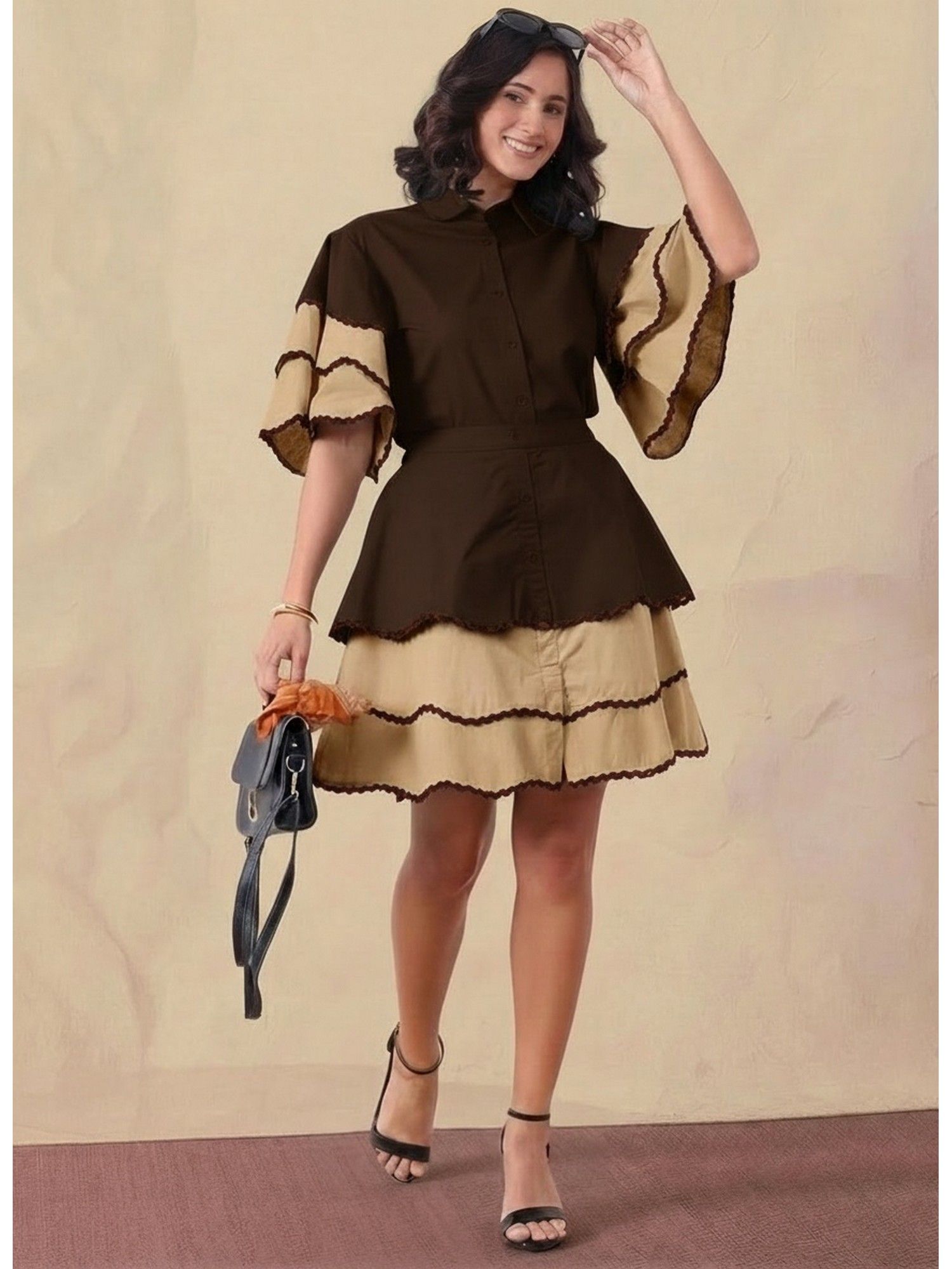 deebaco Brown Tiered Layered Shirt and Skirt-picture-12