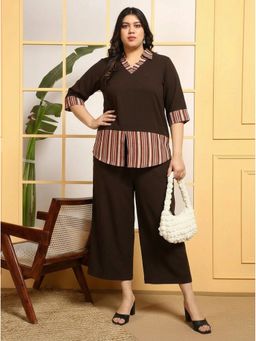 Deebaco - Women's Chocolate Brown Solid Calf Length Co-Ord Set