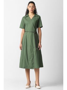 Van Heusen - Women Olive Solid Formal Dress with Belt