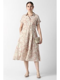 Van Heusen - Women Pink Print Formal Dress with Belt
