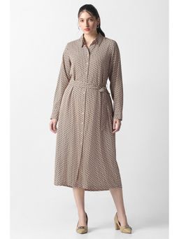 Van Heusen - Women Beige Printed Formal Dress with Belt