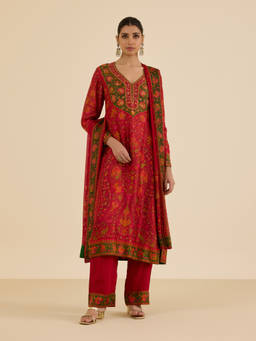 Ritu Kumar - Red Sreshtha Kurta with Pant and Dupatta